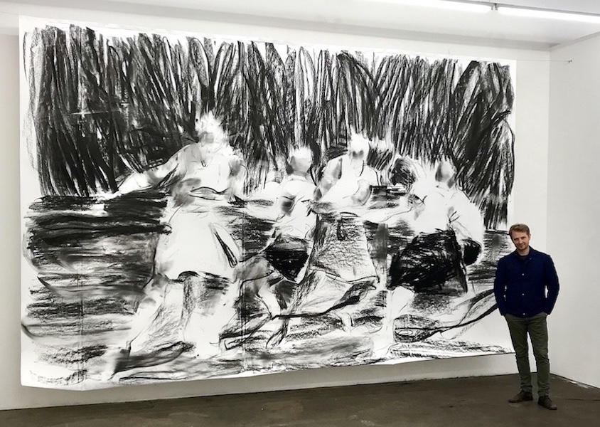 Sebastian Hosu: Out There, 2020, charcoal on paper, 335 x 490 cm 

